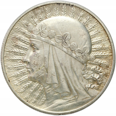 II RP. 10 złotych 1932 głowa kobiety (ze znakiem mennicy) - SREBRO