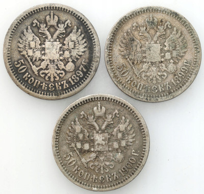 Rosja. 50 kopiejek 1897-1900, SREBRO – 3 szt
