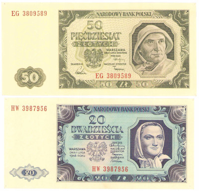 20 i 50 złotych 1948, zestaw 2 sztuk