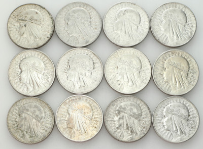II RP. 10 złotych głowa kobiety 1932-1933 - zestaw 12 sztuk - SREBRO