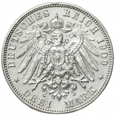Niemcy, Saksonia. August III (1904–1918). 3 marki 1909 E, Muldenhütten