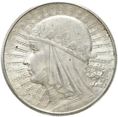 II RP. 10 złotych 1932 głowa kobiety (ze znakiem mennicy) – BARDZO ŁADNE