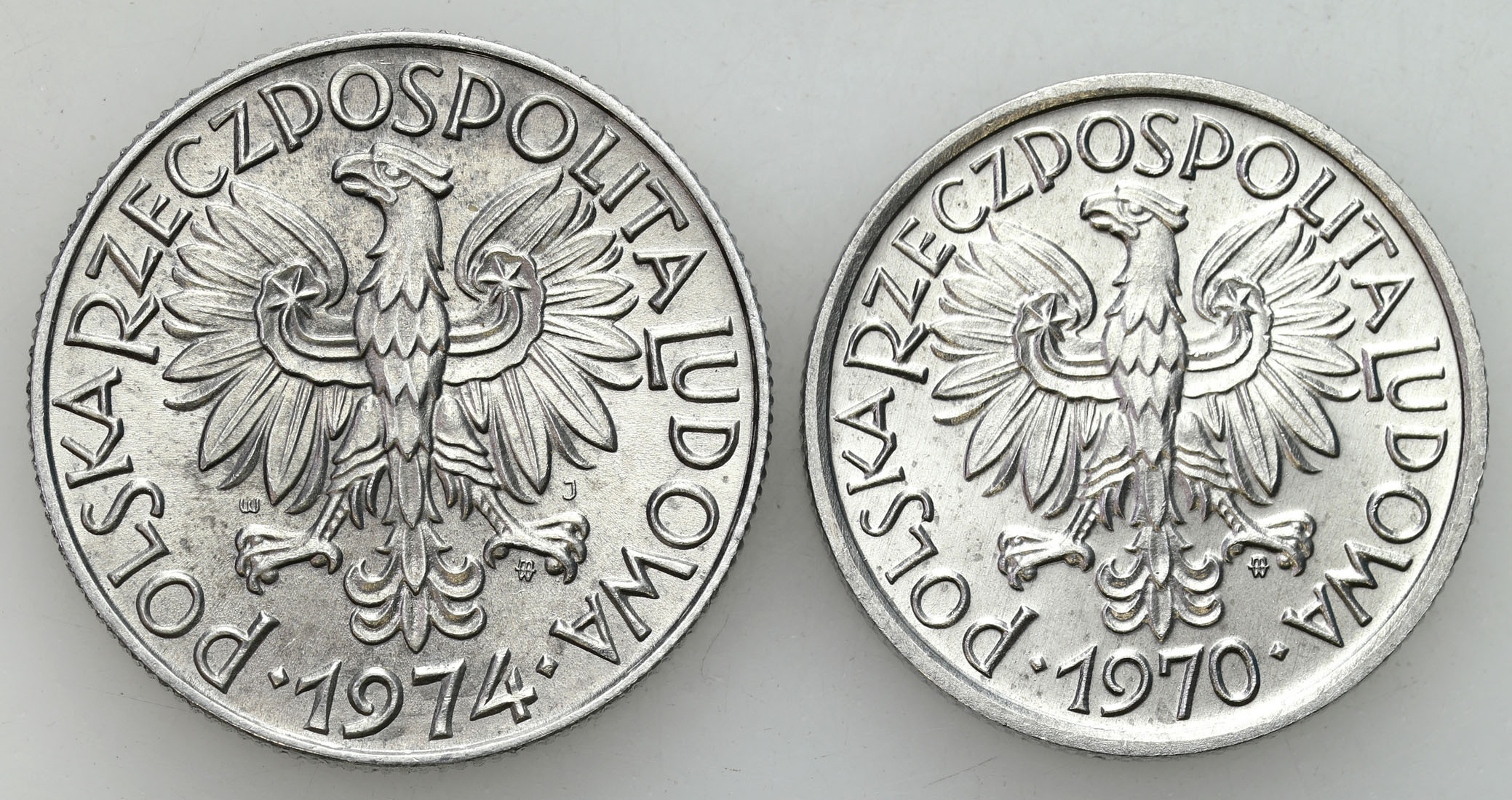 PRL. 2 złote 1970 i 5 złotych 1974 rybak, zestaw 2 monet