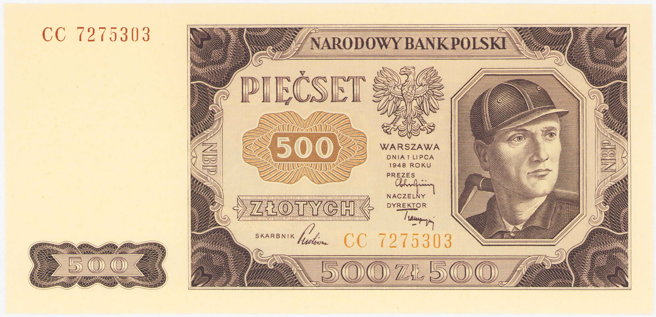 500 złotych 1948 seria CC - PIĘKNY