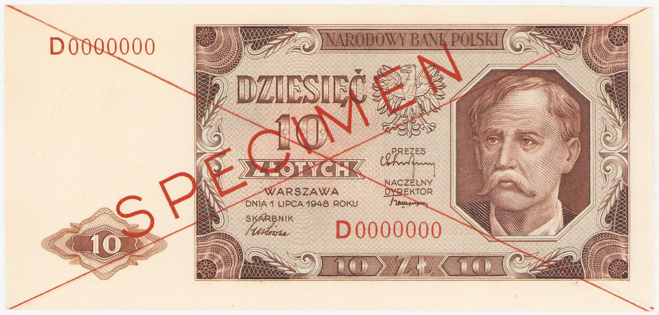WZÓR / SPECIMEN 10 złotych 1948 seria D - RZADKOŚĆ R6