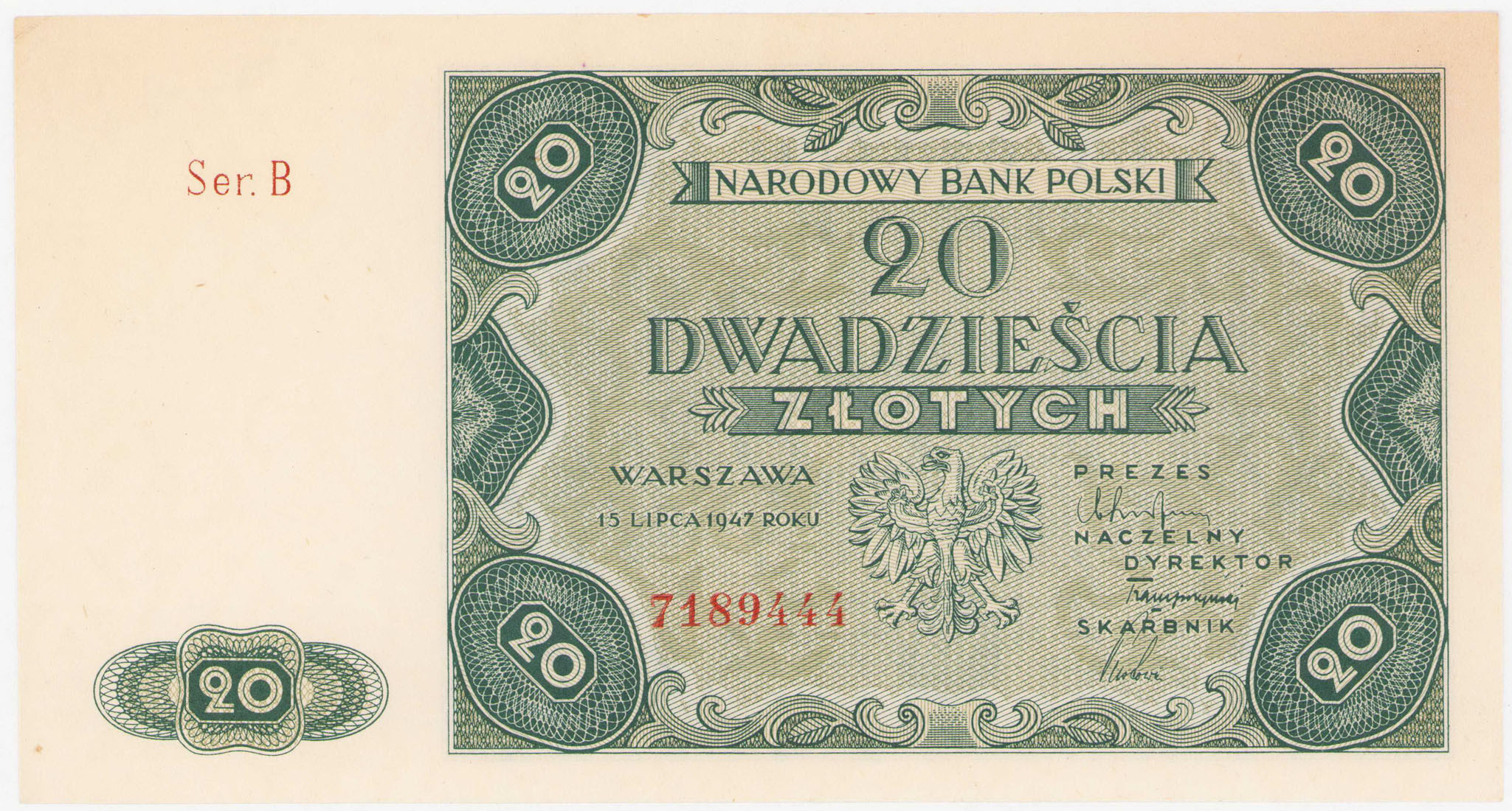 20 złotych 1947 seria B - RZADSZY