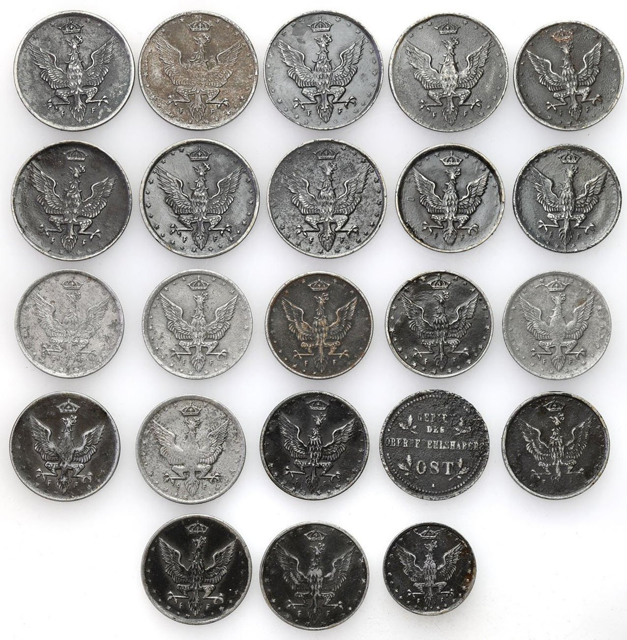 Królestwo Polskie. 1, 5, 10, 20 fenigów 1917-1918, zestaw 23 monet