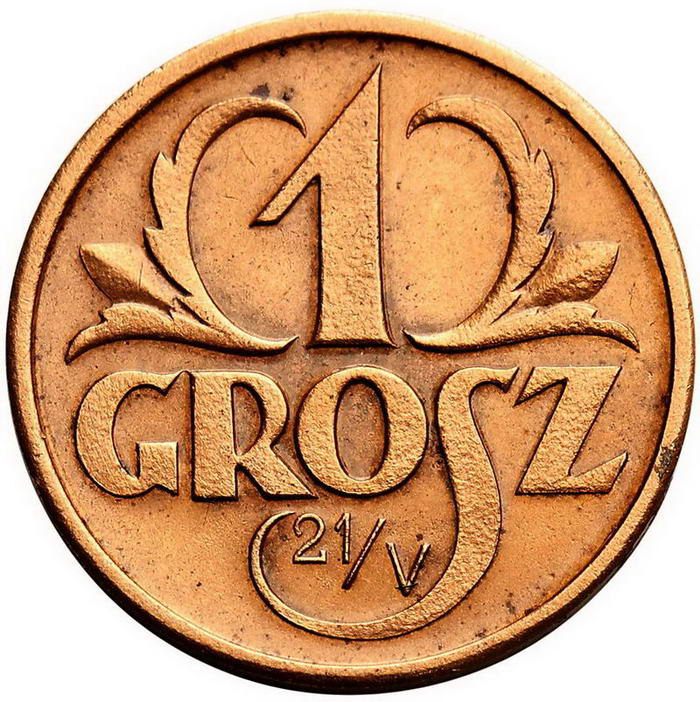II RP. 1 grosz 1925, PRÓBA, brąz z kolekcji W. Głuchowskiego