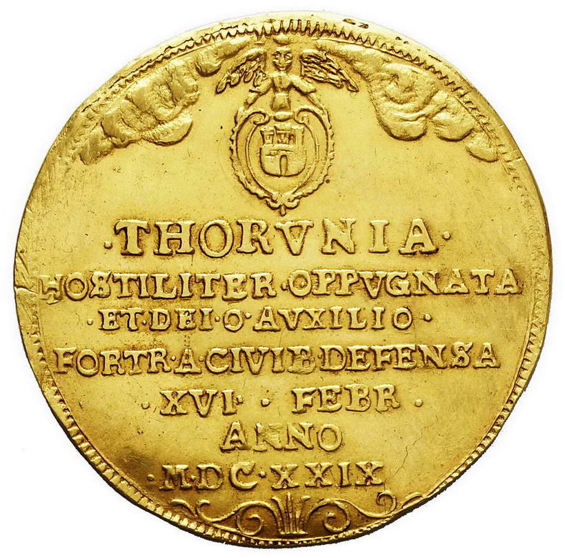 Zygmunt III Waza. Talar 1629 odbity w złocie wagi 5 dukatów, Toruń