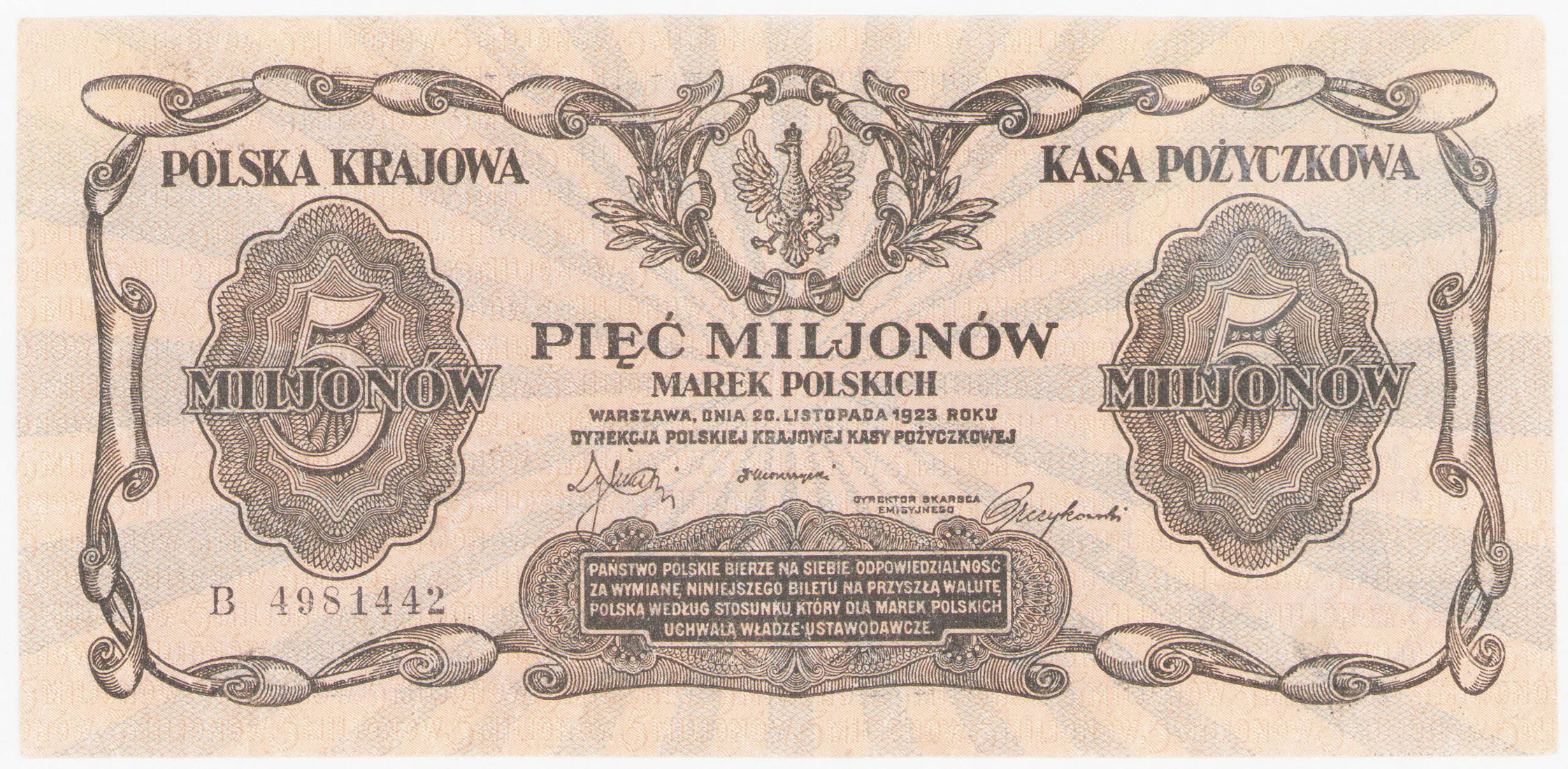 5.000.000 marek polskich 1923 - seria B - RZADKOŚĆ R5
