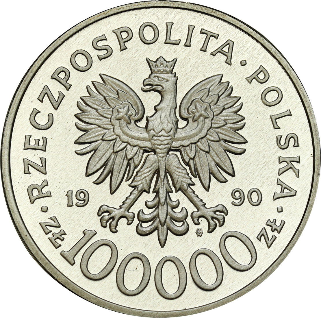 III RP. 100.000 złotych 1990 Solidarność gruba 32 mm – RZADKA