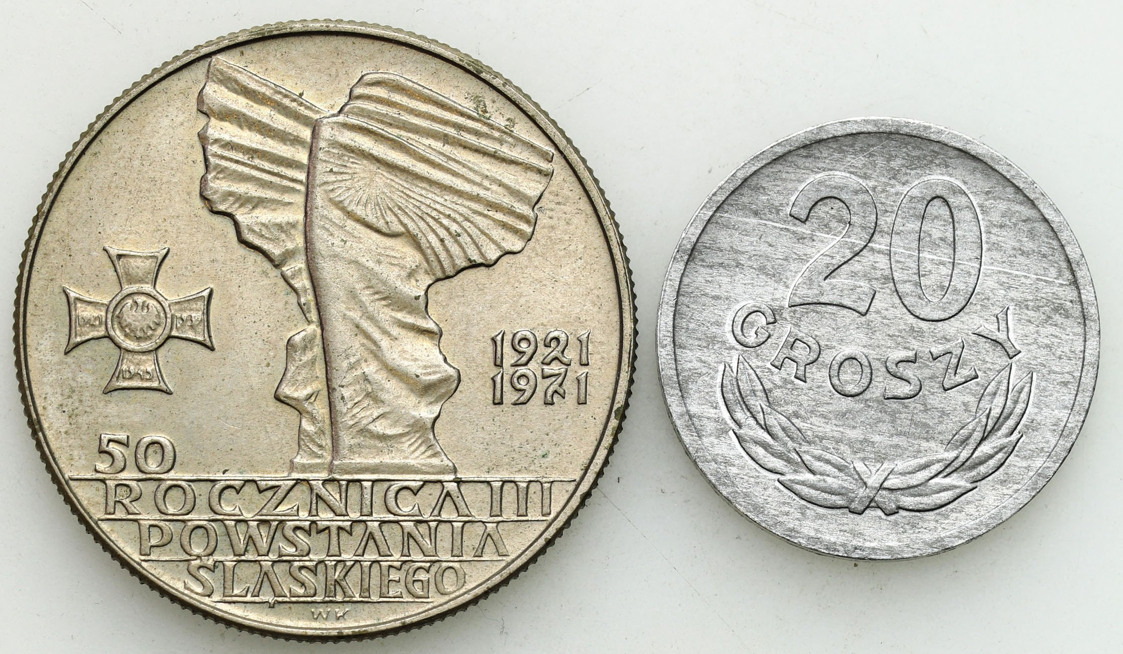 PRL. 10 złotych 1971, 20 groszy 1970, zestaw 2 sztuk - ODWROTKI