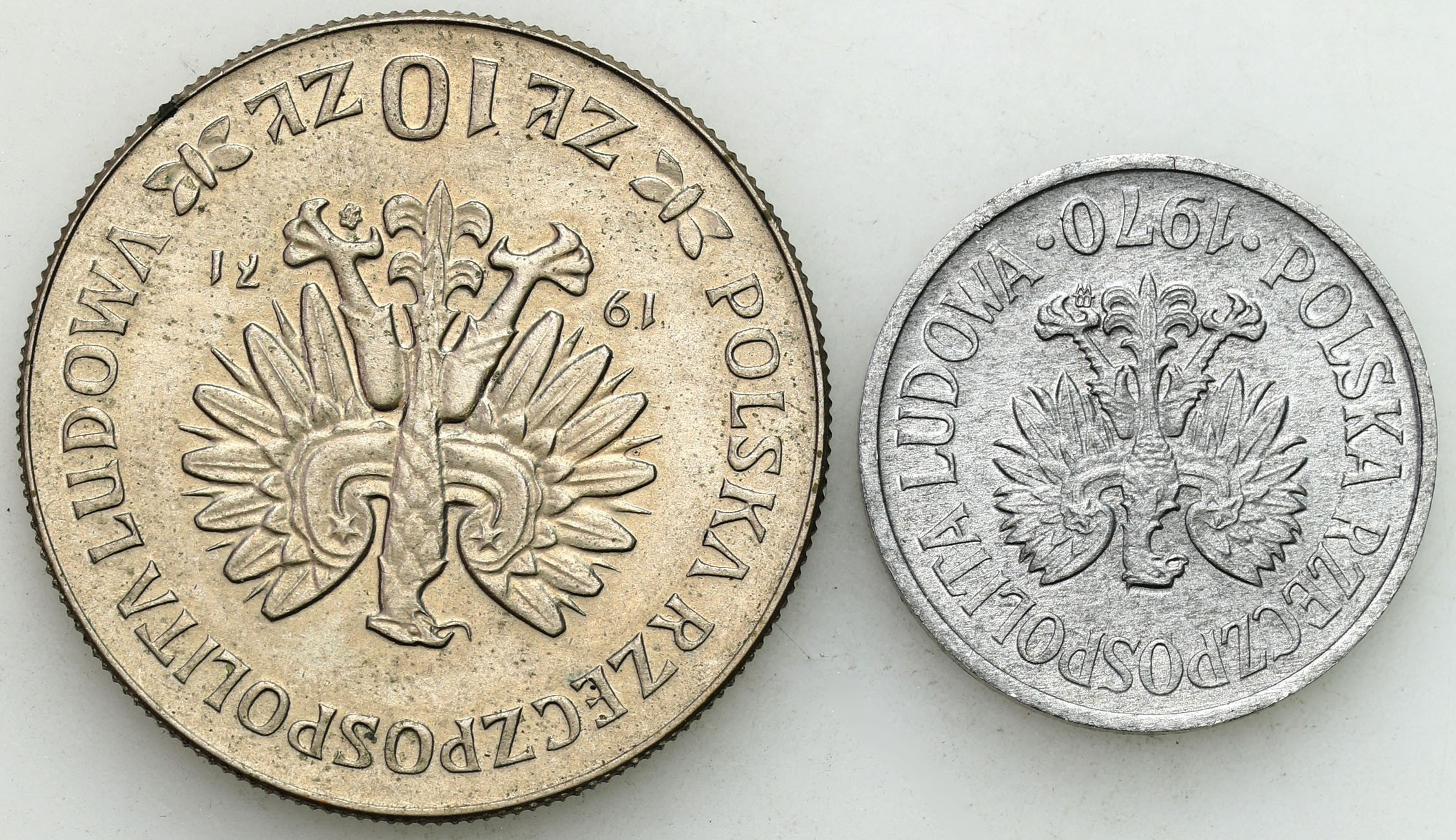 PRL. 10 złotych 1971, 20 groszy 1970, zestaw 2 sztuk - ODWROTKI