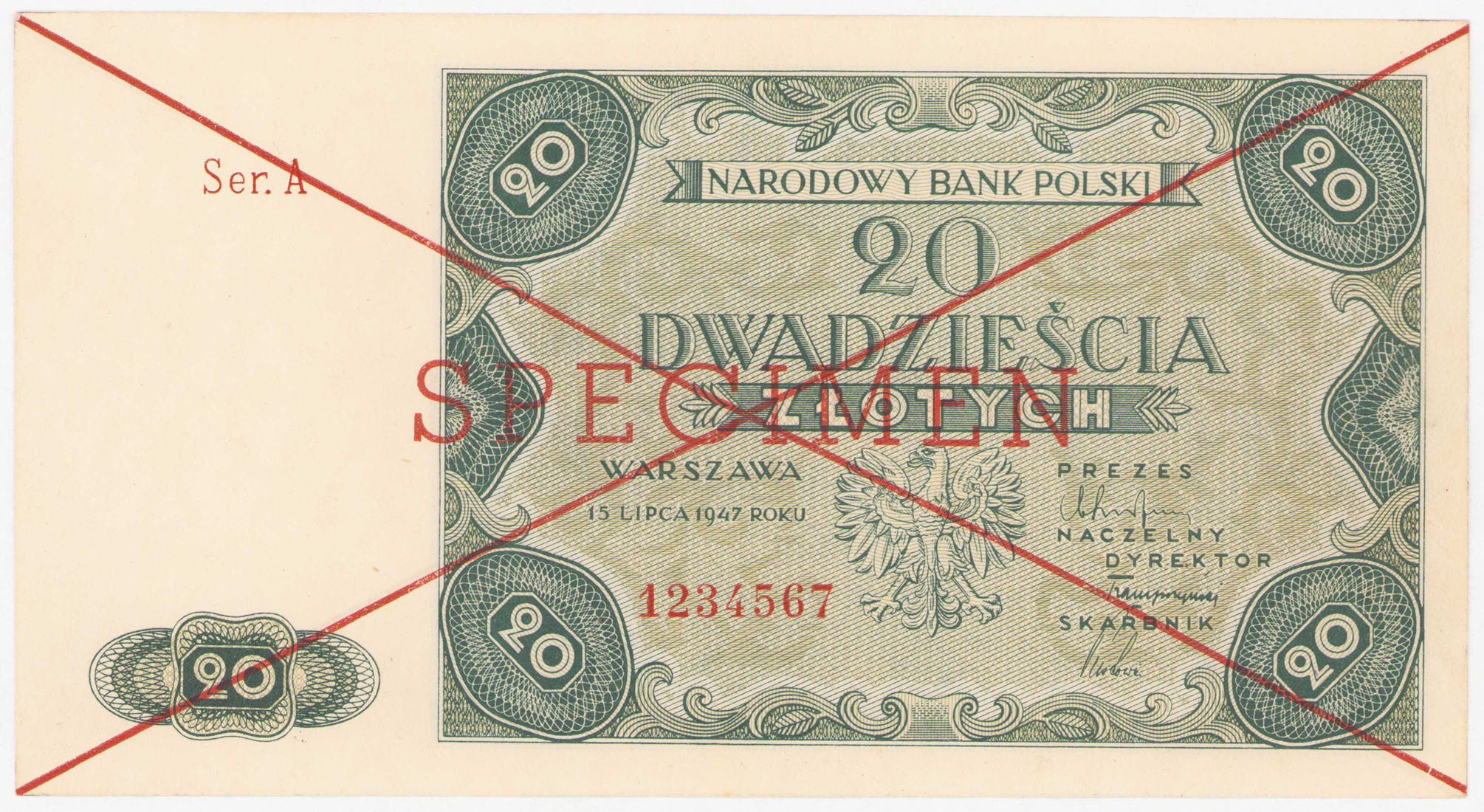  SPECIMEN 20 złotych 1947 seria A - RZADKOŚĆ R5