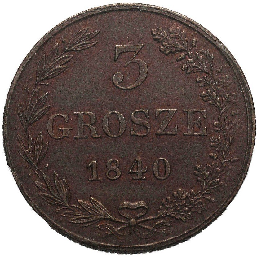 Polska XIX wiek.  3 grosze 1840, Warszawa, PCGS MS 63BN