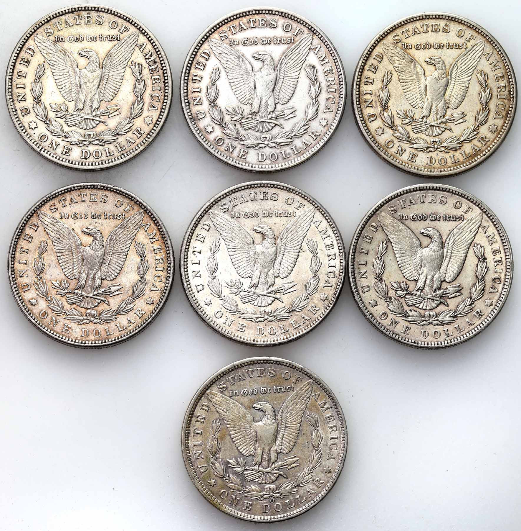 USA. Dolar 1882 - 1921, zestaw 7 sztuk
