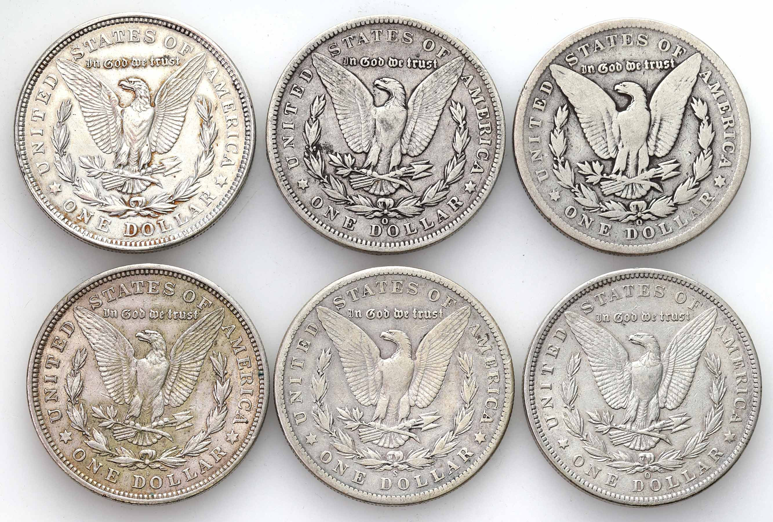 USA. Dolar 1890 - 1921, zestaw 6 sztuk
