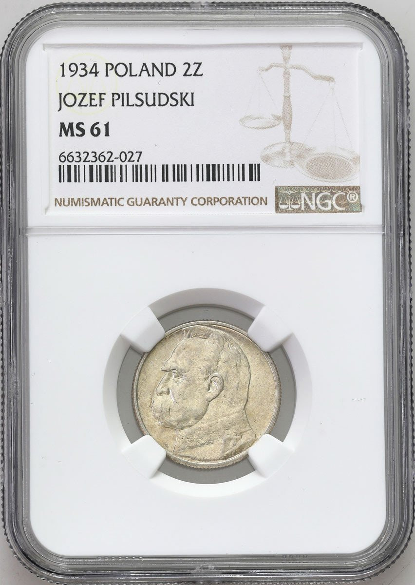 II RP. 2 złote 1934 Piłsudski NGC MS61 - PIĘKNE
