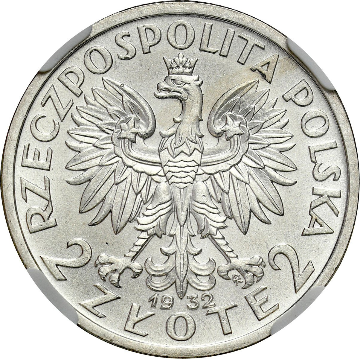 II RP. 2 złote 1932 głowa kobiety NGC MS65 (2 MAX) - WYŚMIENITE