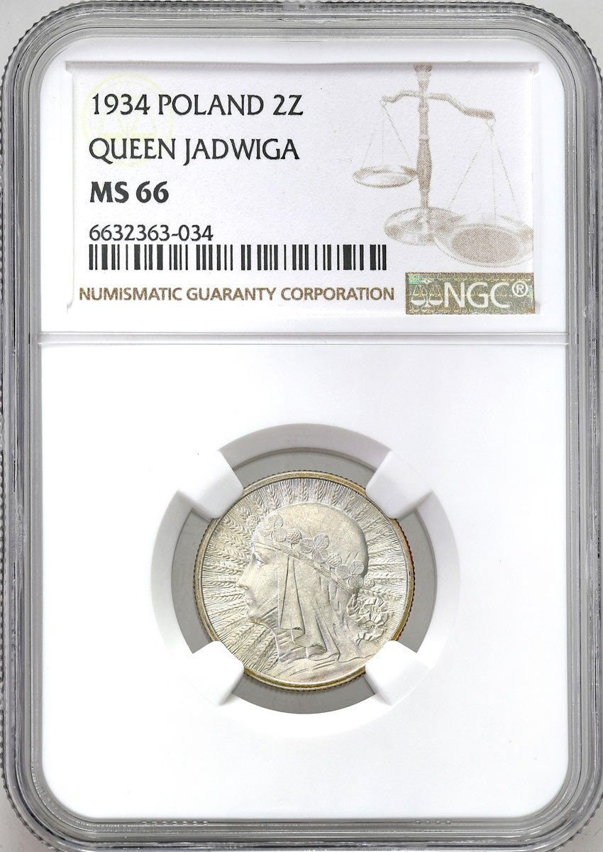 II RP. 2 złote 1934 głowa kobiety NGC MS66 (MAX) - WYŚMIENITE