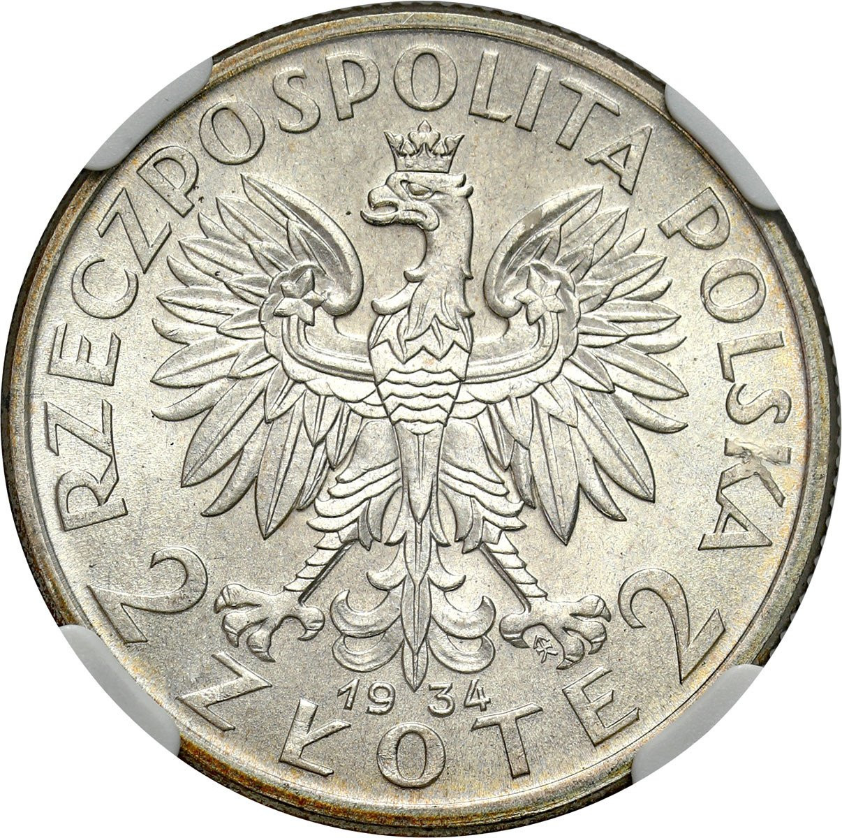 II RP. 2 złote 1934 głowa kobiety NGC MS66 (MAX) - WYŚMIENITE