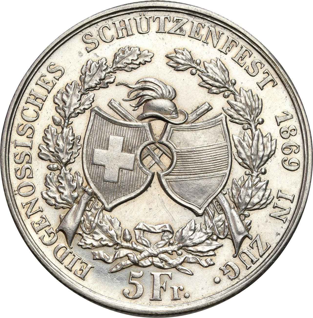 Szwajcaria. 5 franków strzeleckie w Zug 1869, Berno