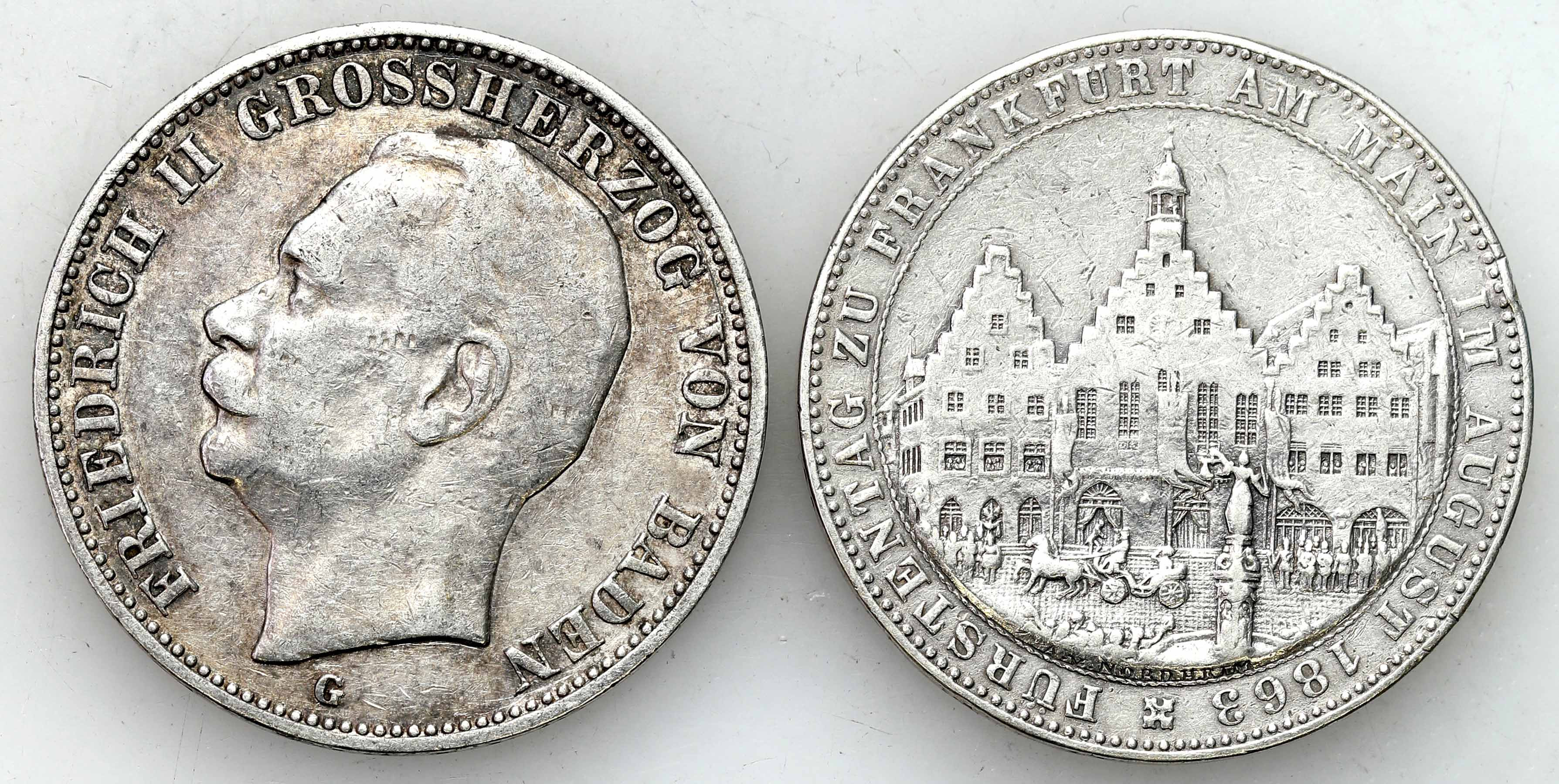 Niemcy. Talar 1863, Frankfurt i Badenia 3 marki 1908 G, Karlsruhe