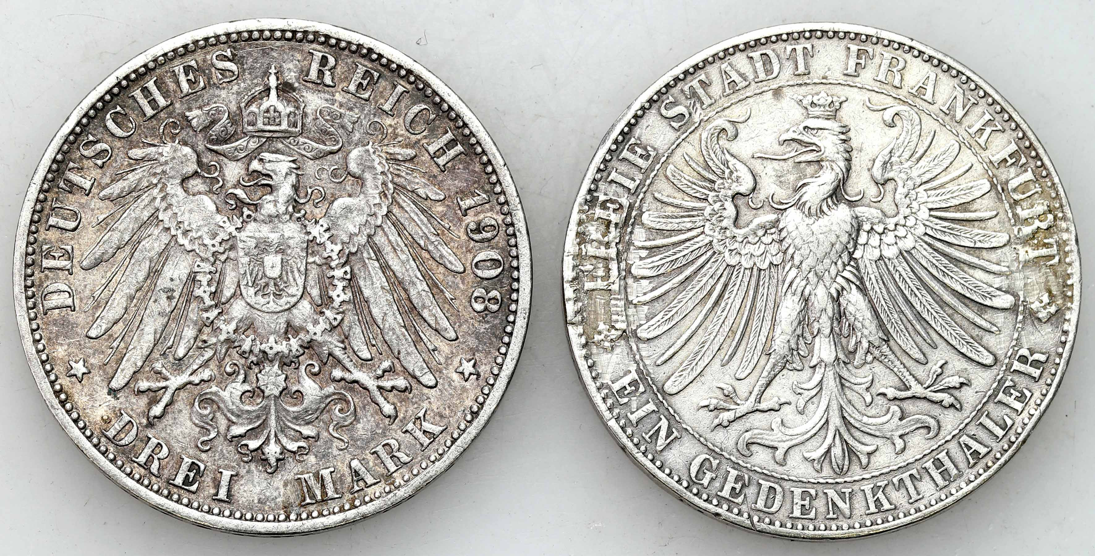 Niemcy. Talar 1863, Frankfurt i Badenia 3 marki 1908 G, Karlsruhe
