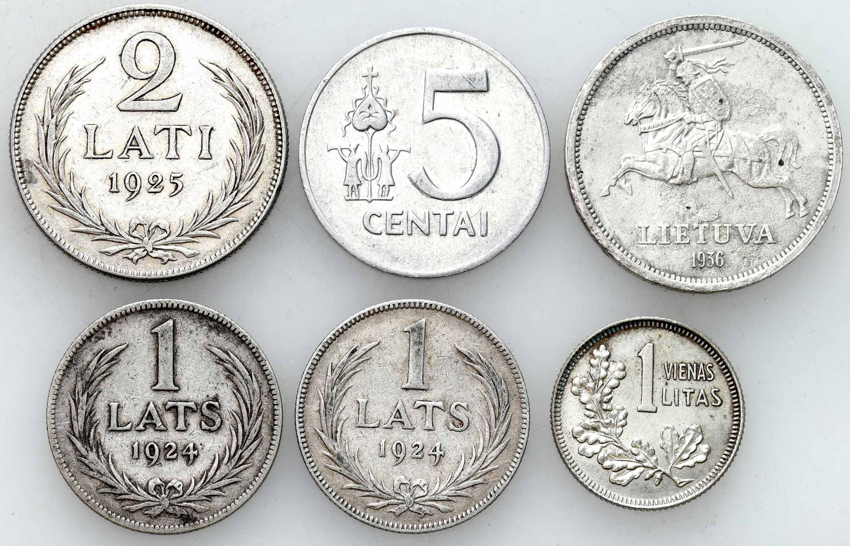 Litwa, Łotwa. 1 litas do 5 litai 1924-1991, zestaw 6 monet