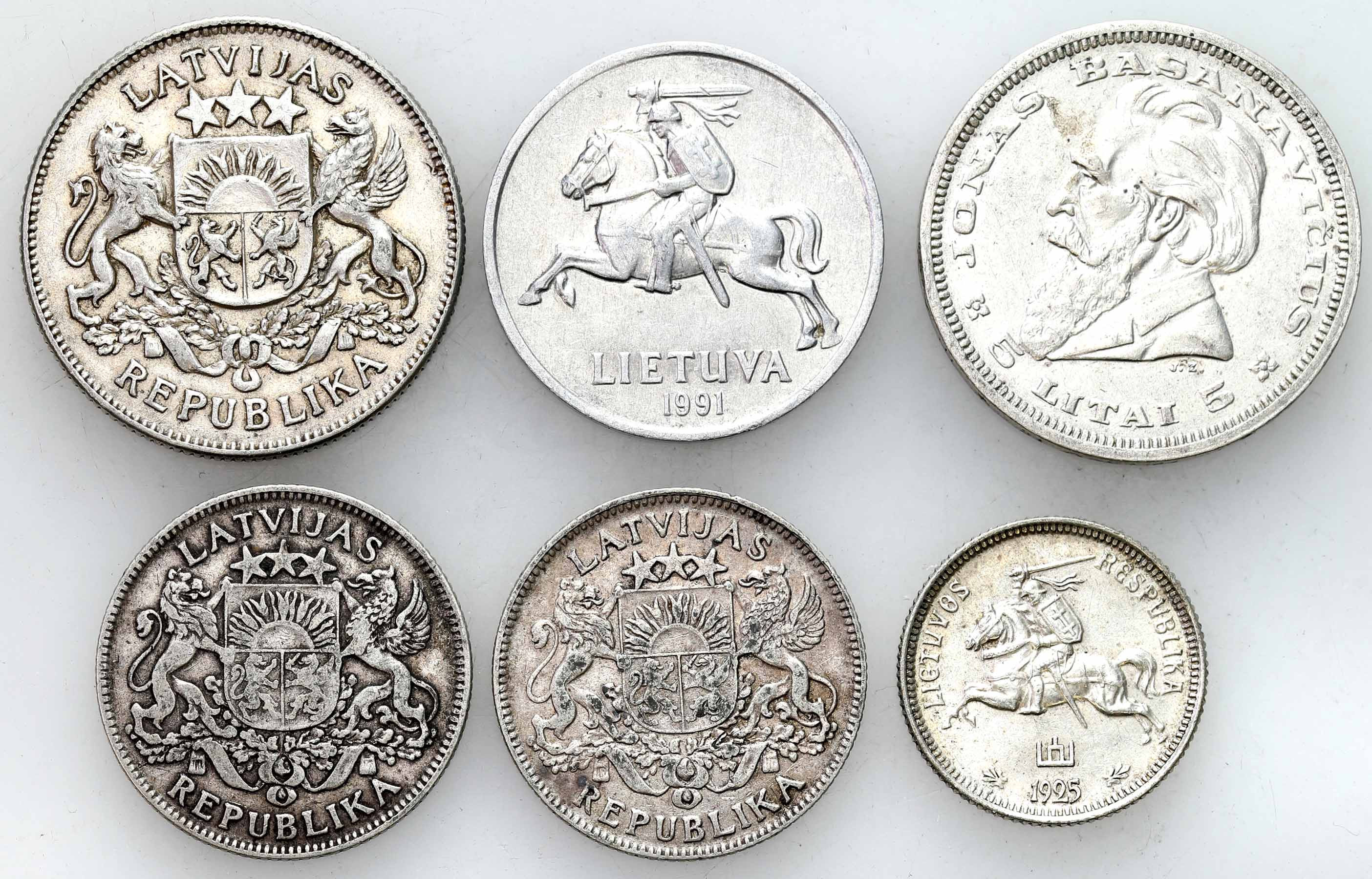 Litwa, Łotwa. 1 litas do 5 litai 1924-1991, zestaw 6 monet