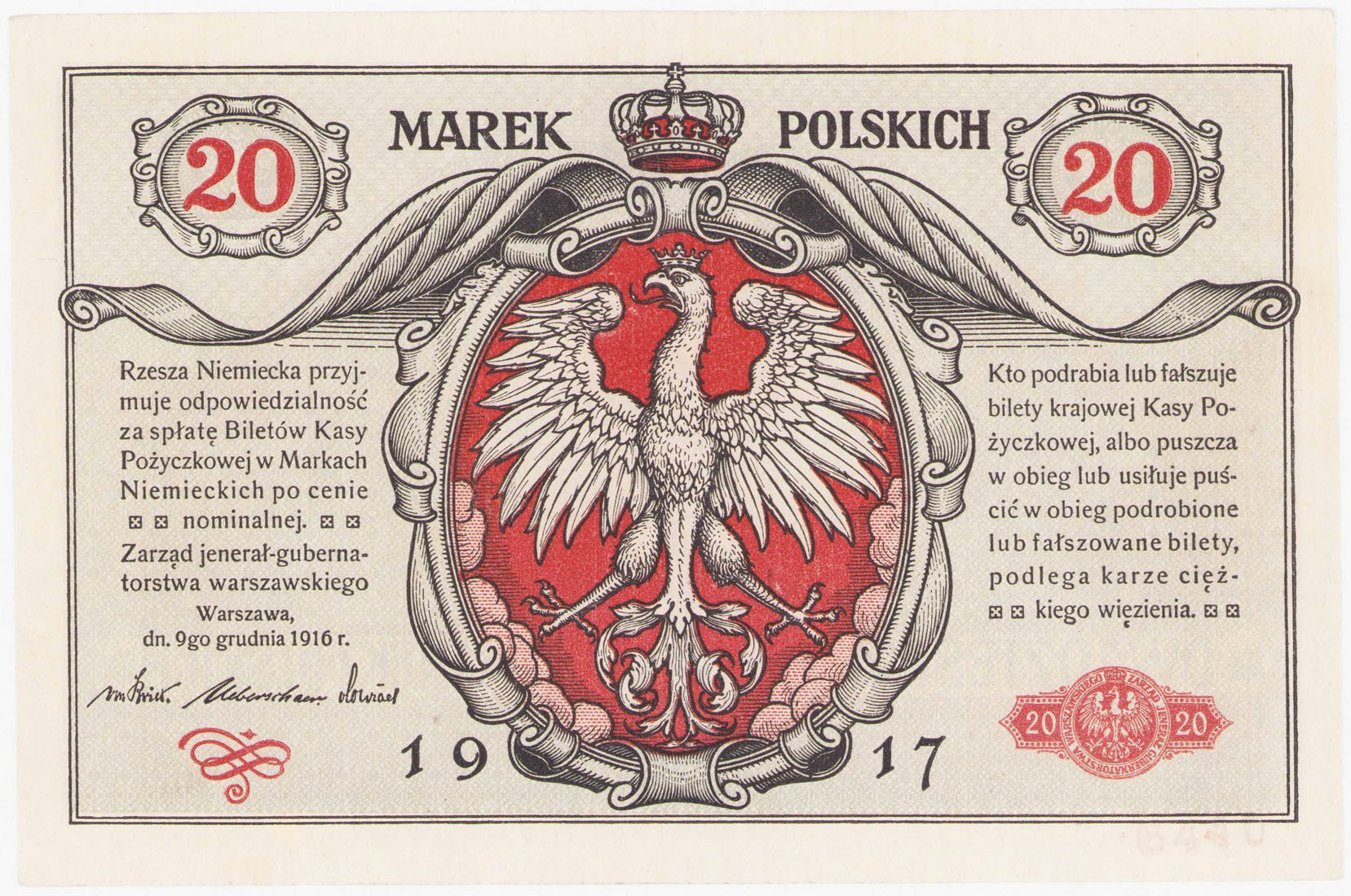 20 marek polskich 1916 jenerał, seria A 