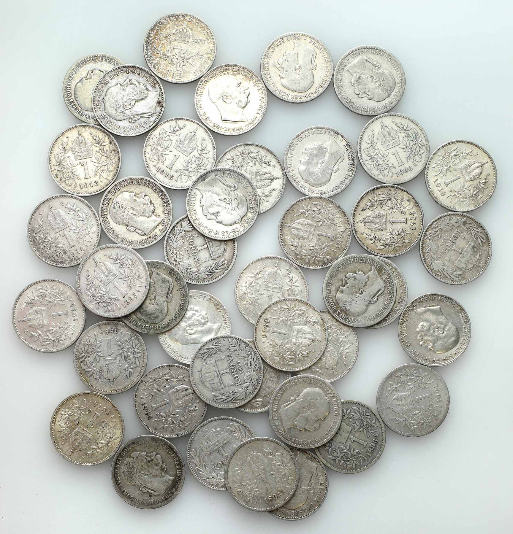 Austria, Węgry, Franciszek Józef I (1848-1916). 1 korona 1895-1915, zestaw 42 monet