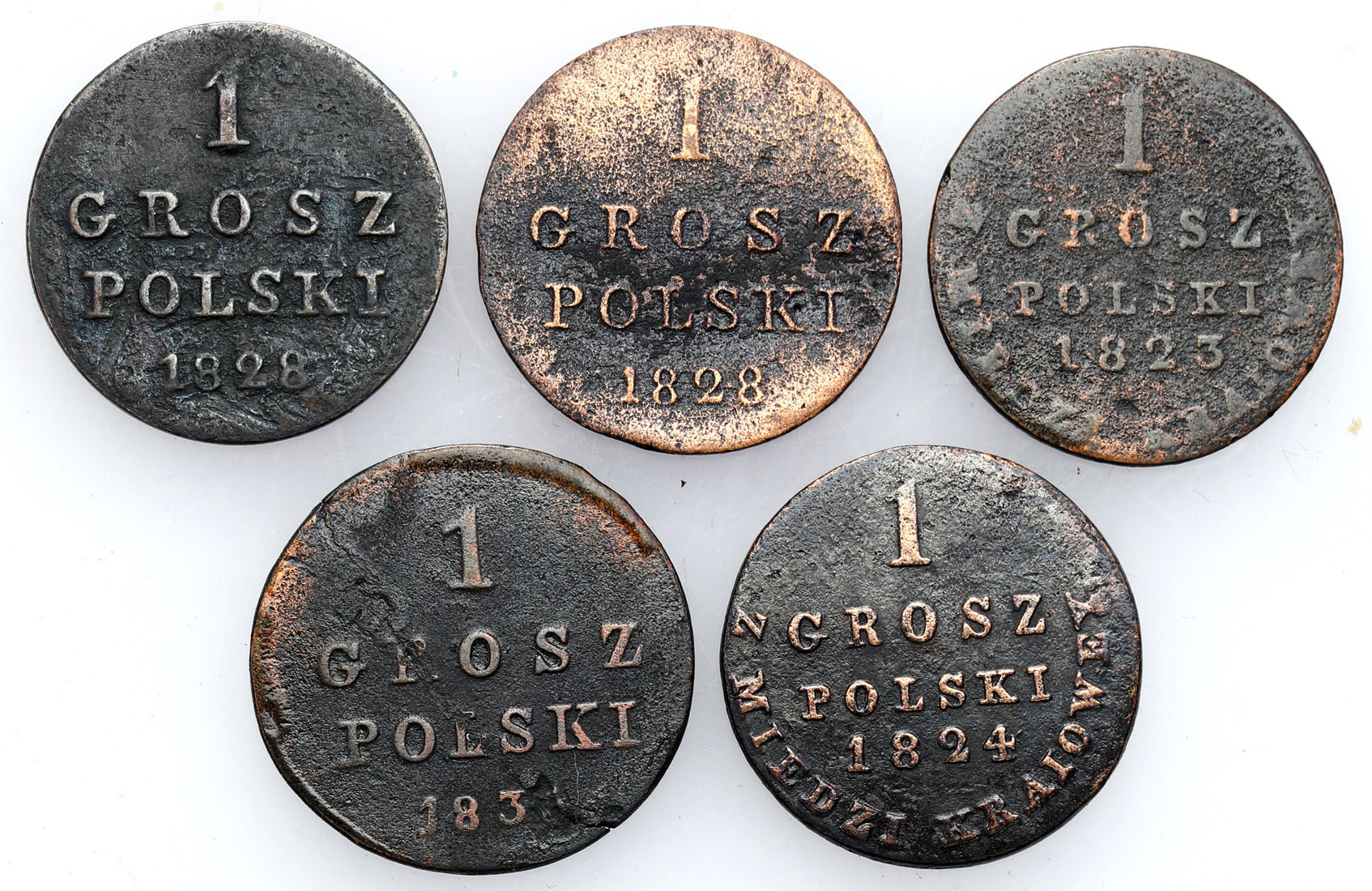 Polska XIX w./Rosja. Grosz 1823-183?, Warszawa, zestaw 5 monet