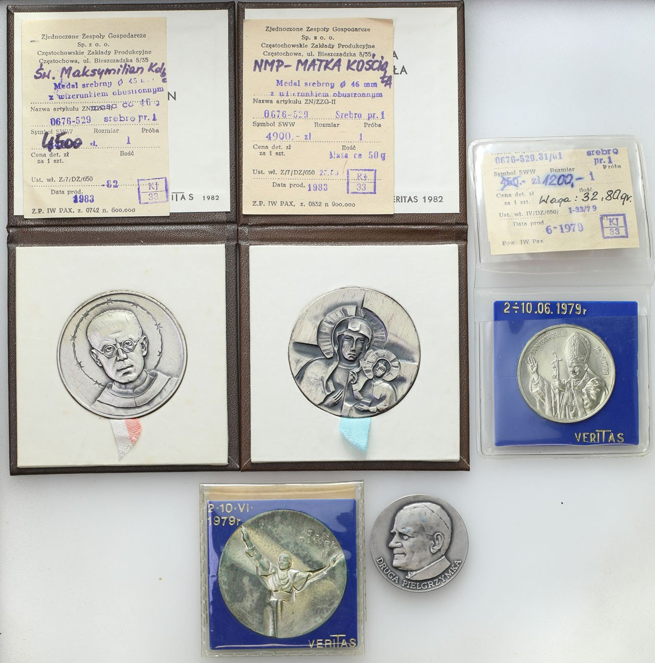 Polska, zestaw 5 medali srebrnych 1979, 1982, 1983