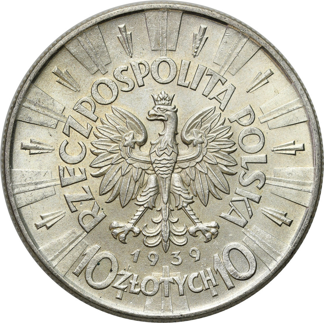 II RP. 10 złotych 1939 Piłsudski – PIĘKNE