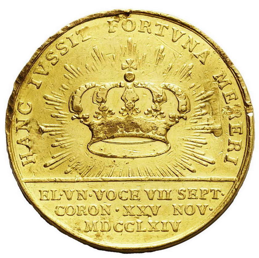 Stanisław August Poniatowski. Medal koronacyjny o wadze 6 dukatów 1764, Londyn