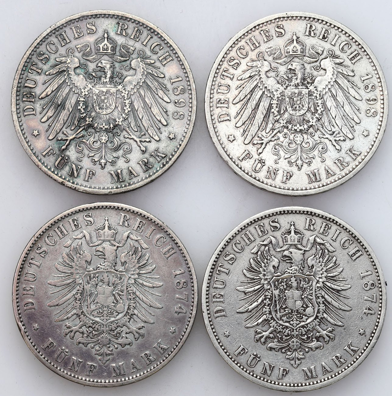 Niemcy, Prusy. 5 marek, 1874, 1898, zestaw 4 sztuk