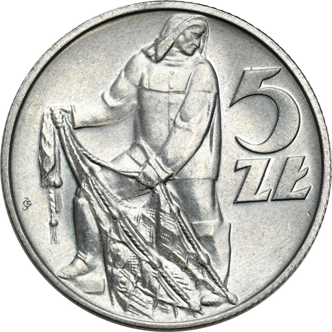 PRL. 5 złotych 1971 rybak – ODWROTKA
