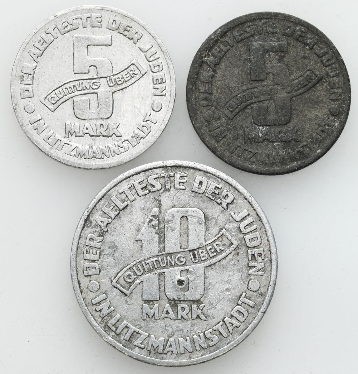 Getto Łódź. 5 i 10 marek 1943, Magnez, Aluminium - zestaw 3 monet