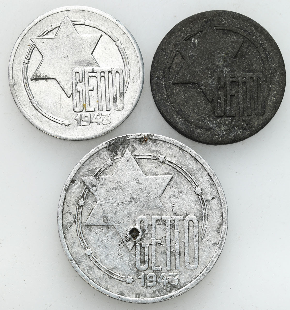 Getto Łódź. 5 i 10 marek 1943, Magnez, Aluminium - zestaw 3 monet