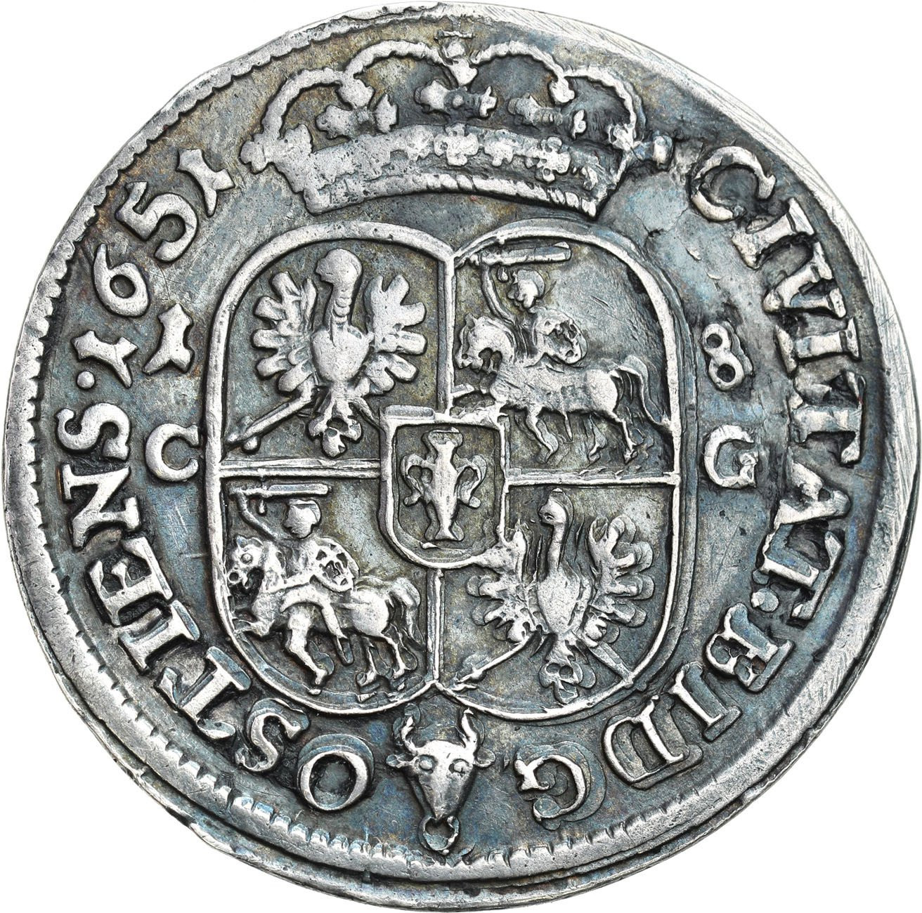 Jan II Kazimierz. Ort (18 groszy) 1651 CG, Bydgoszcz - RZADKI