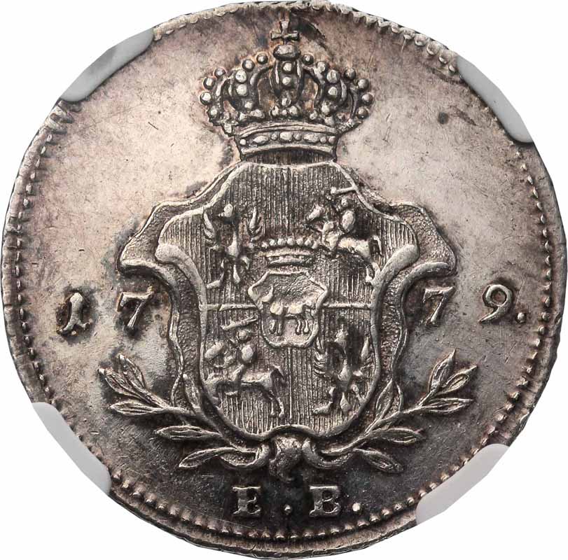 Stanisław August Poniatowski. Dukat 1779 EB, Warszawa, odbitka w srebrze, NGC MS61