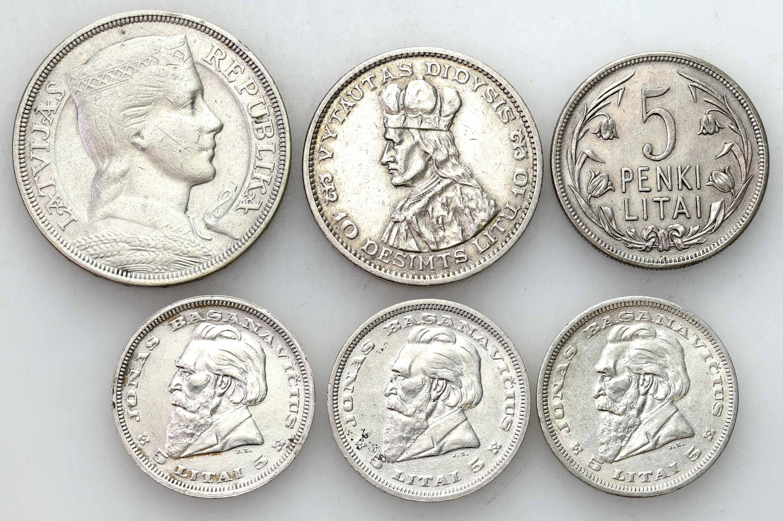 Litwa. 5 - 10 litu 1925-1936, zestaw 6 monet