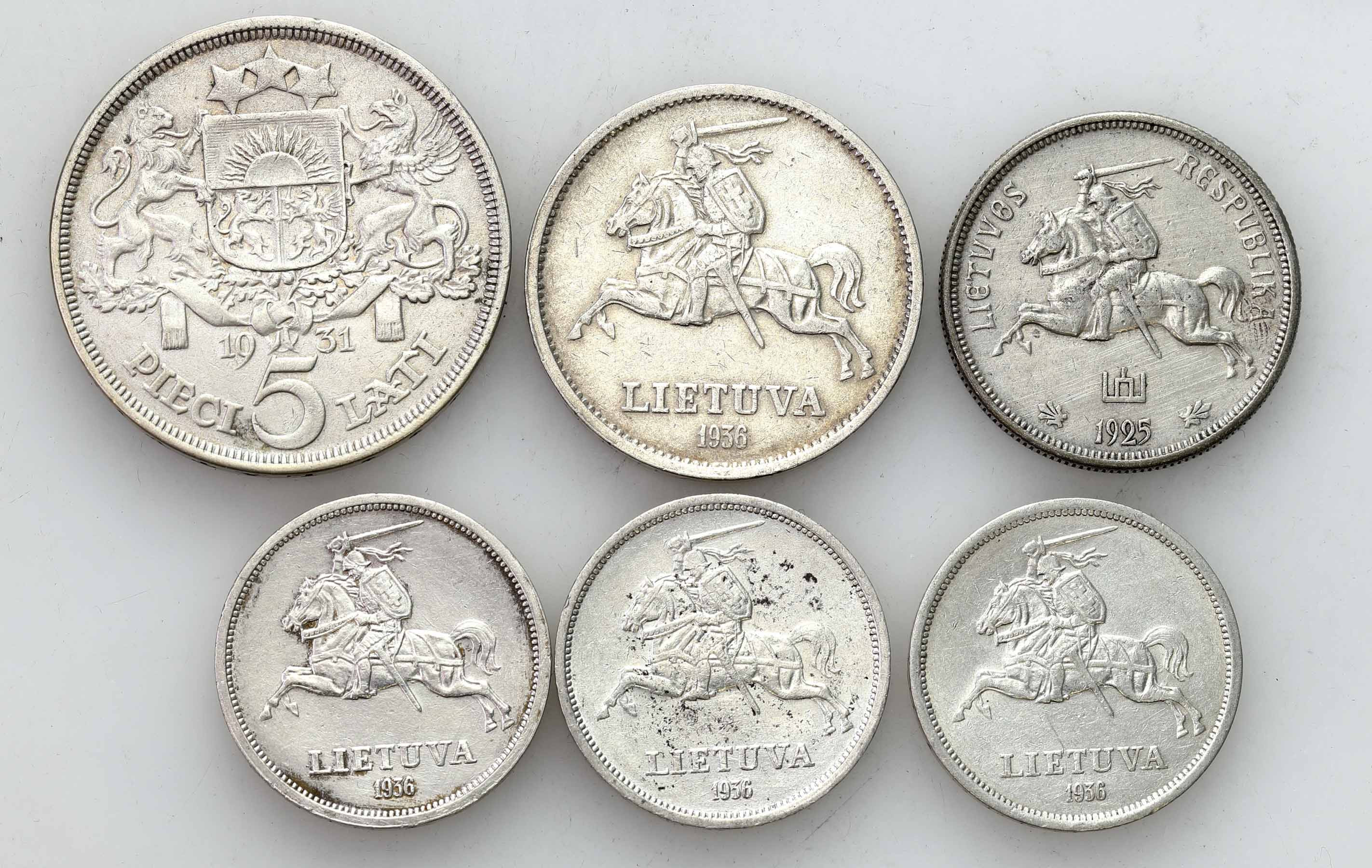 Litwa. 5 - 10 litu 1925-1936, zestaw 6 monet