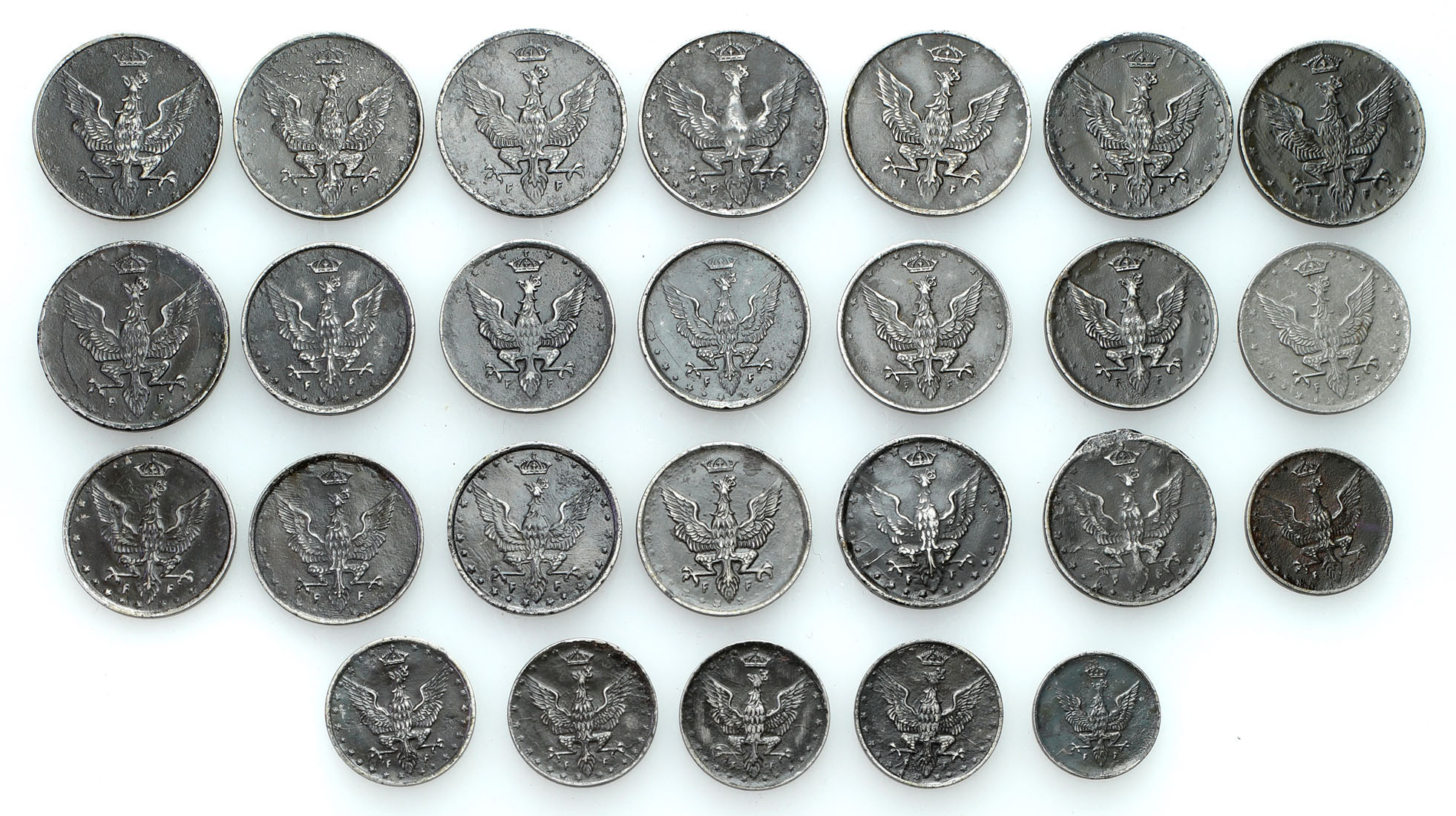 Królestwo Polskie. 1, 5, 10, 20 fenigów 1917-1918, zestaw 26 monet