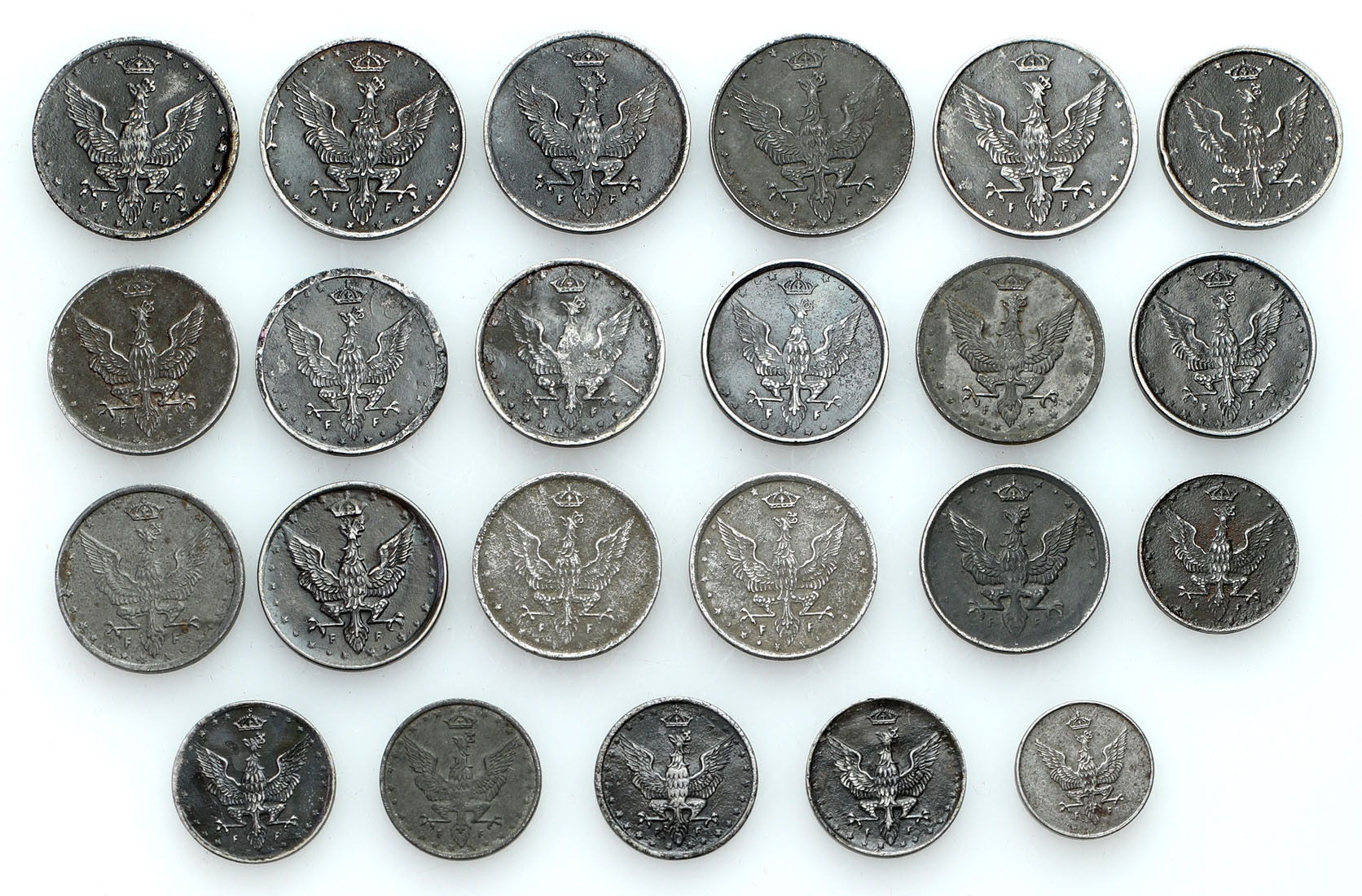 Królestwo Polskie. 1, 5, 10, 20 fenigów 1917-1918, zestaw 23 monet