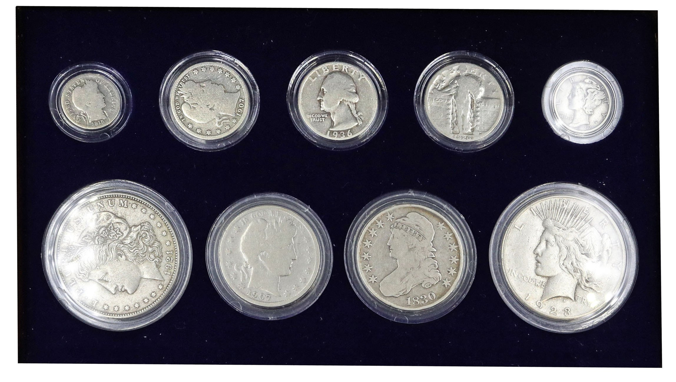 USA. 10 centów - 1 dolar 1830 - 1937 – zestaw 9 sztuk