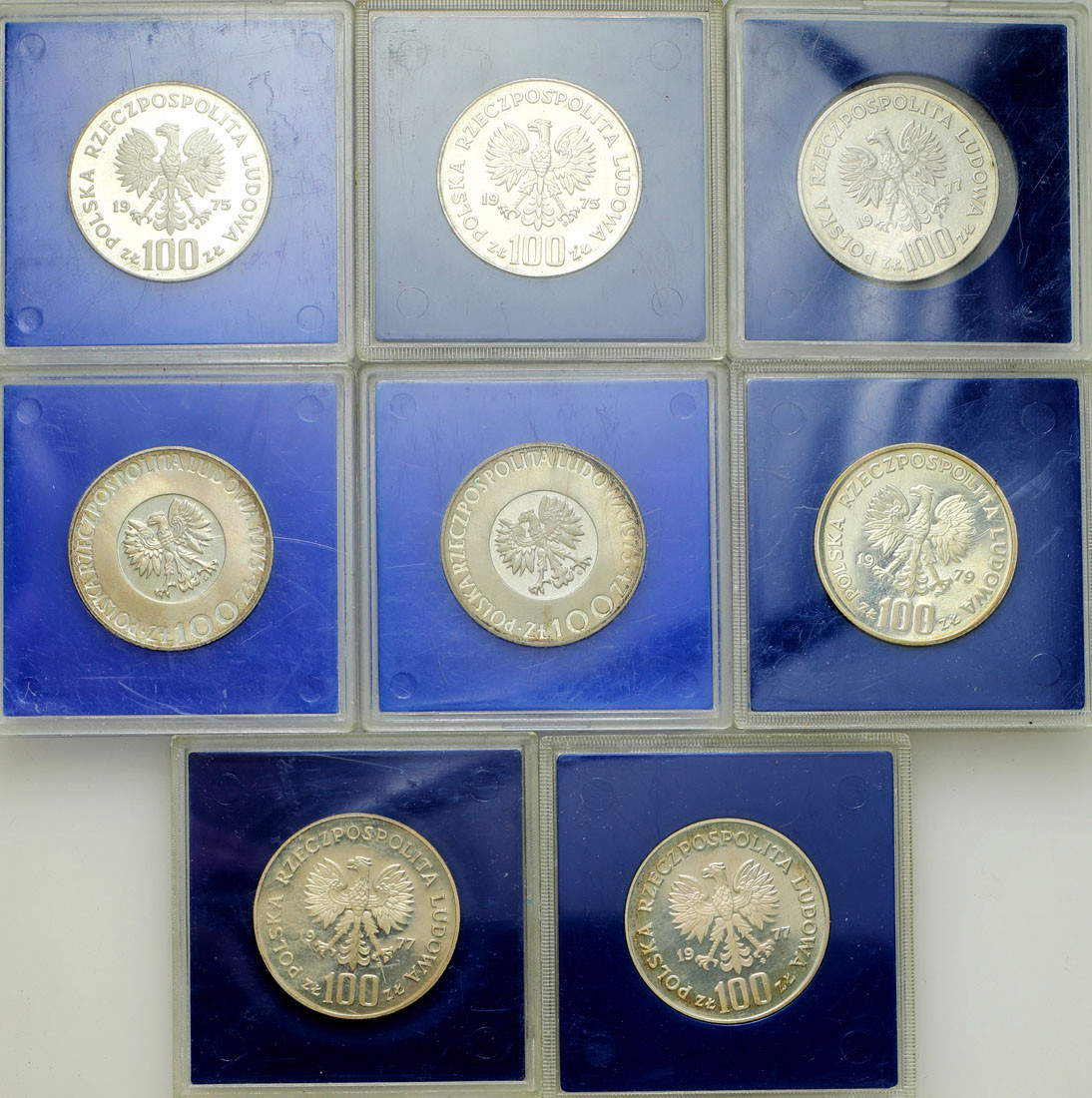PRL. 100 złotych 1973-1979, zestaw 8 monet