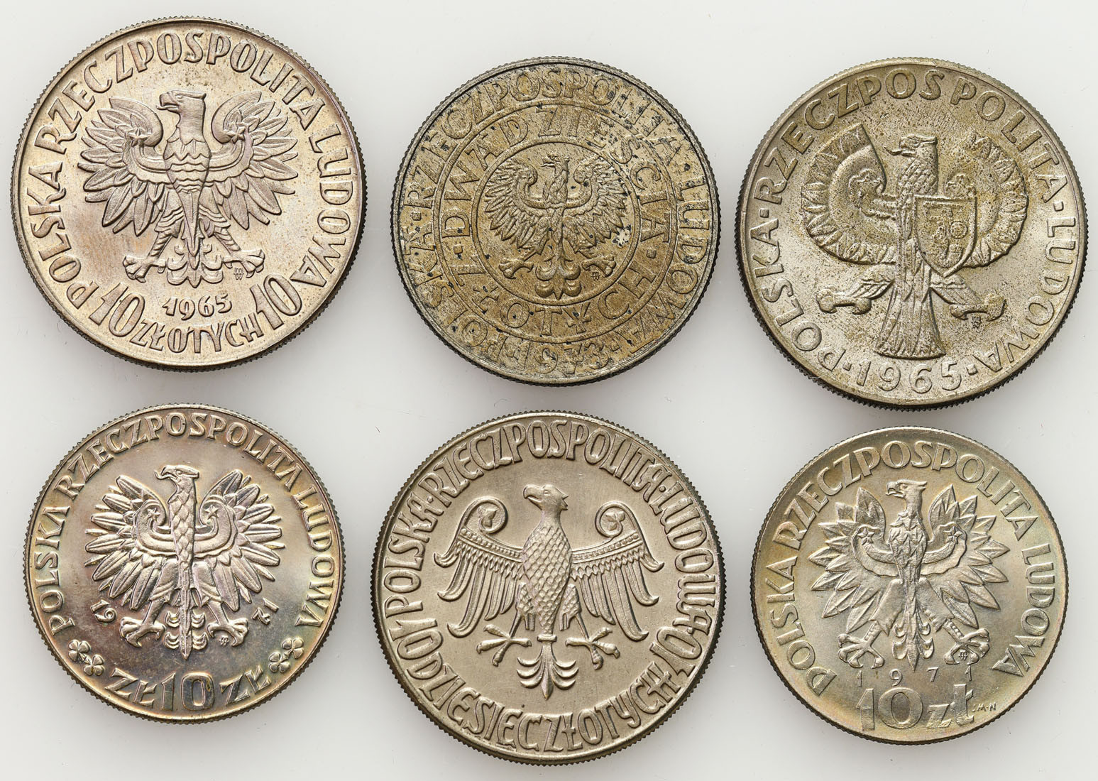 PRL. PRÓBA miedzionikiel 10, 20 złotych 1964-1973, zestaw 6 monet