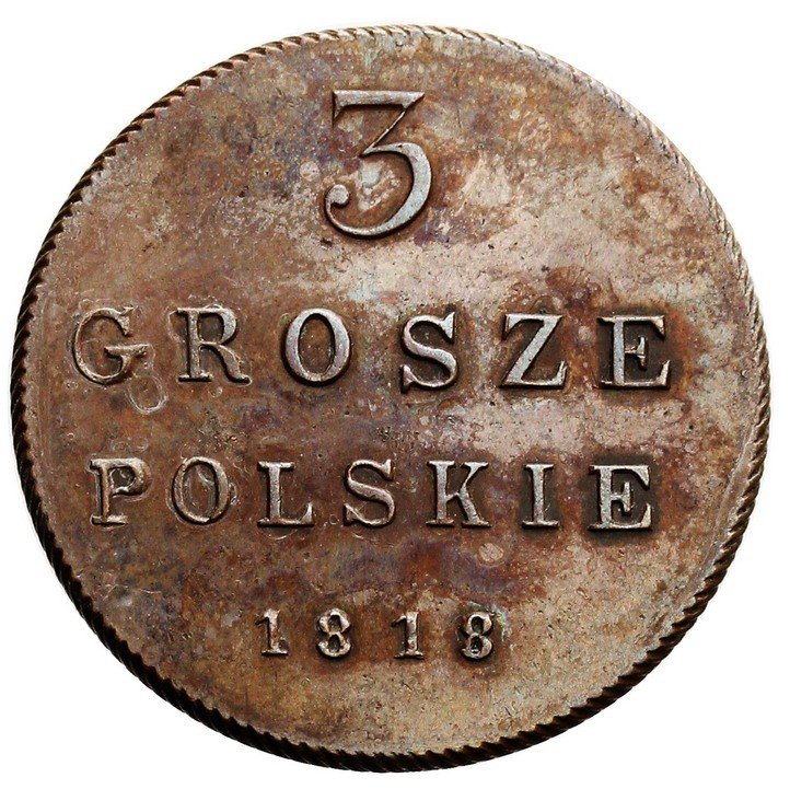 Królestwo Polskie. Aleksander I, 3 grosze polskie 1818, Warszawa, nowe bicie